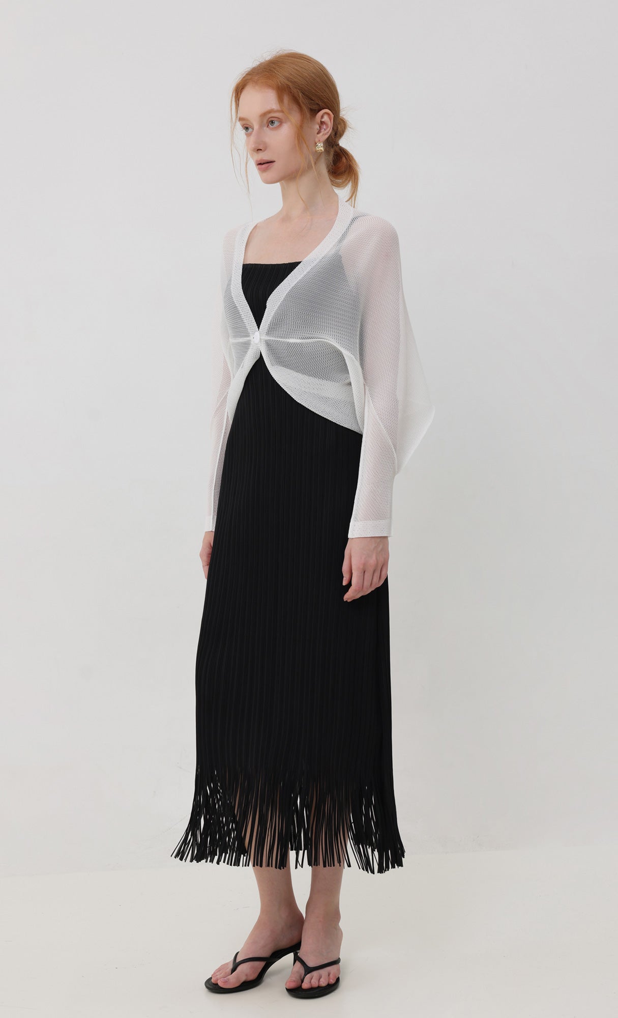 Pleatsmood Lucid Pleats Mesh Cardigan Ivory