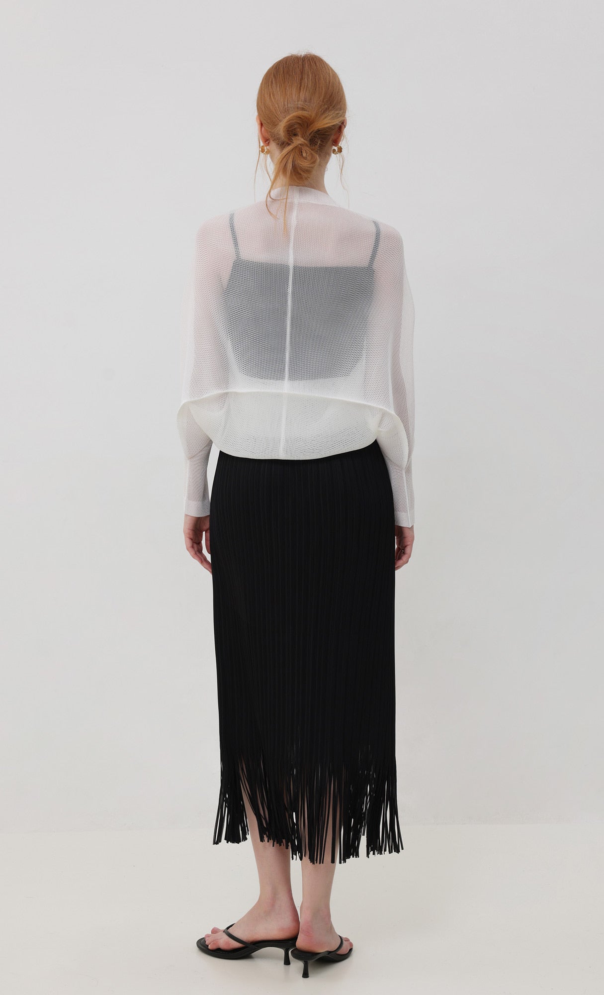 Pleatsmood Lucid Pleats Mesh Cardigan Ivory