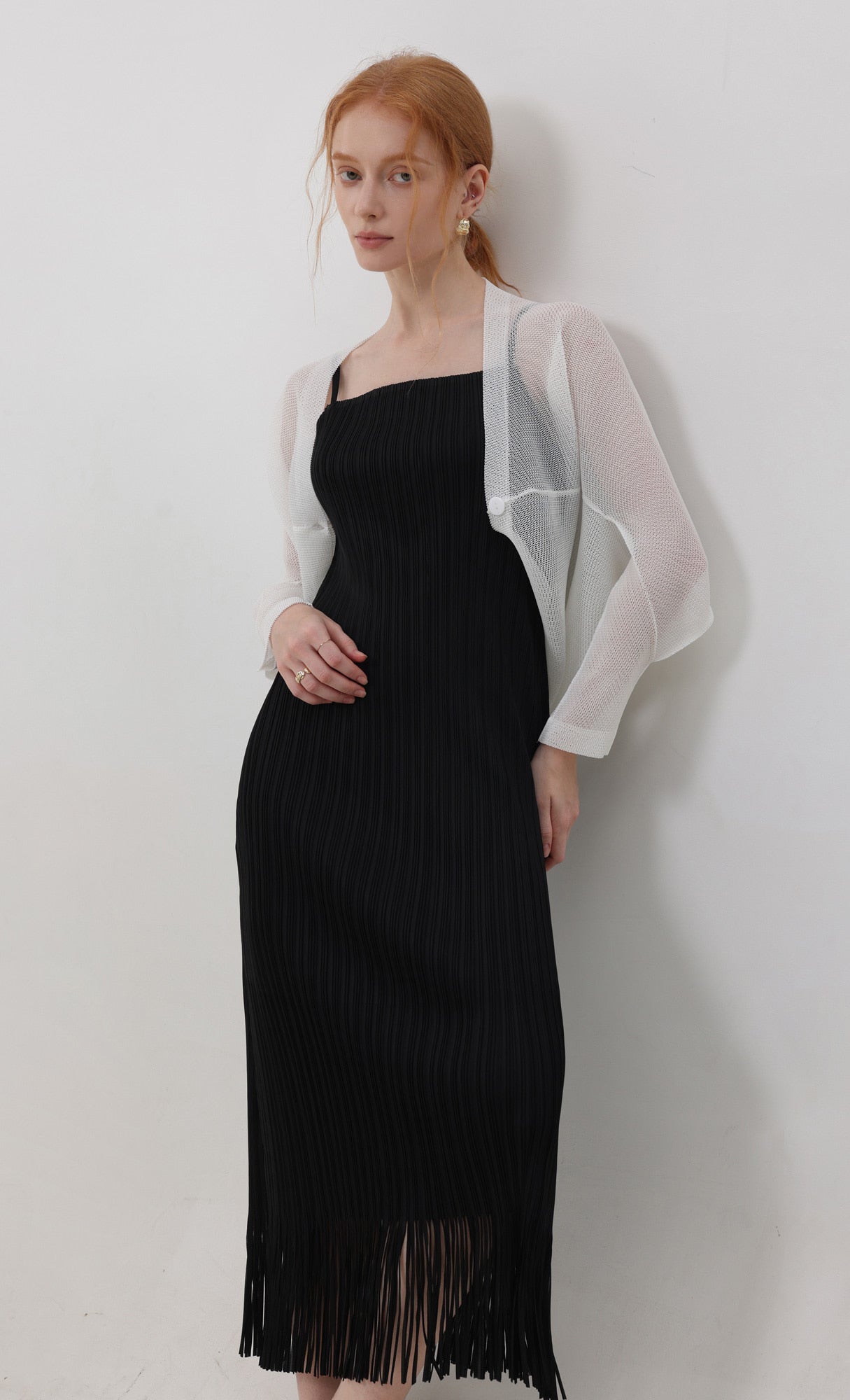 Pleatsmood Lucid Pleats Mesh Cardigan Ivory