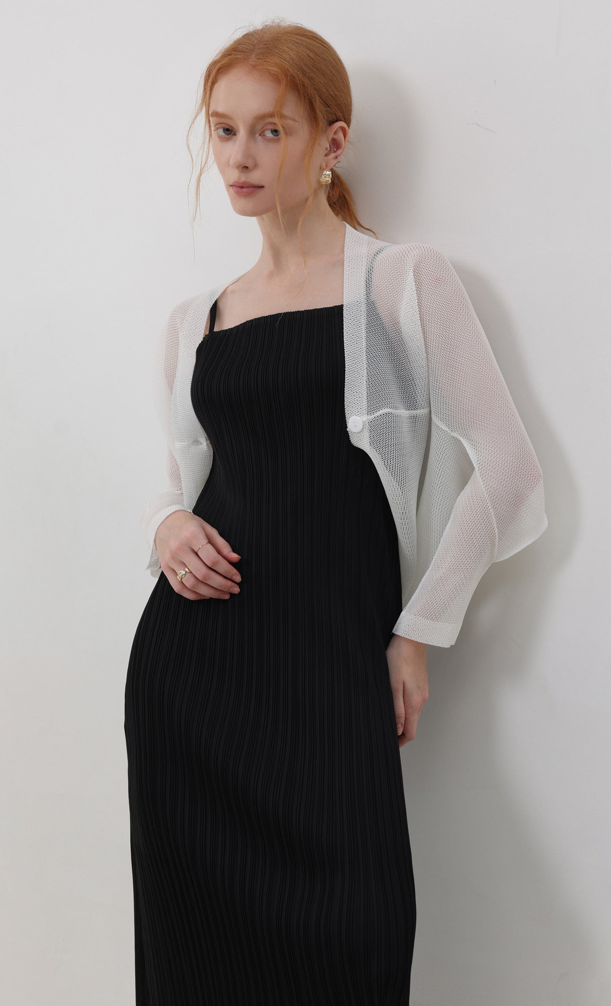 Pleatsmood Lucid Pleats Mesh Cardigan Ivory
