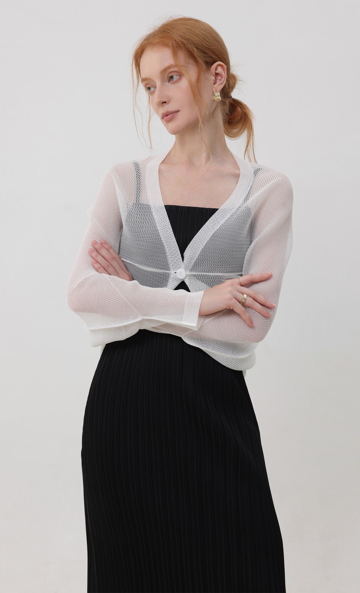 Pleatsmood Lucid Pleats Mesh Cardigan Ivory