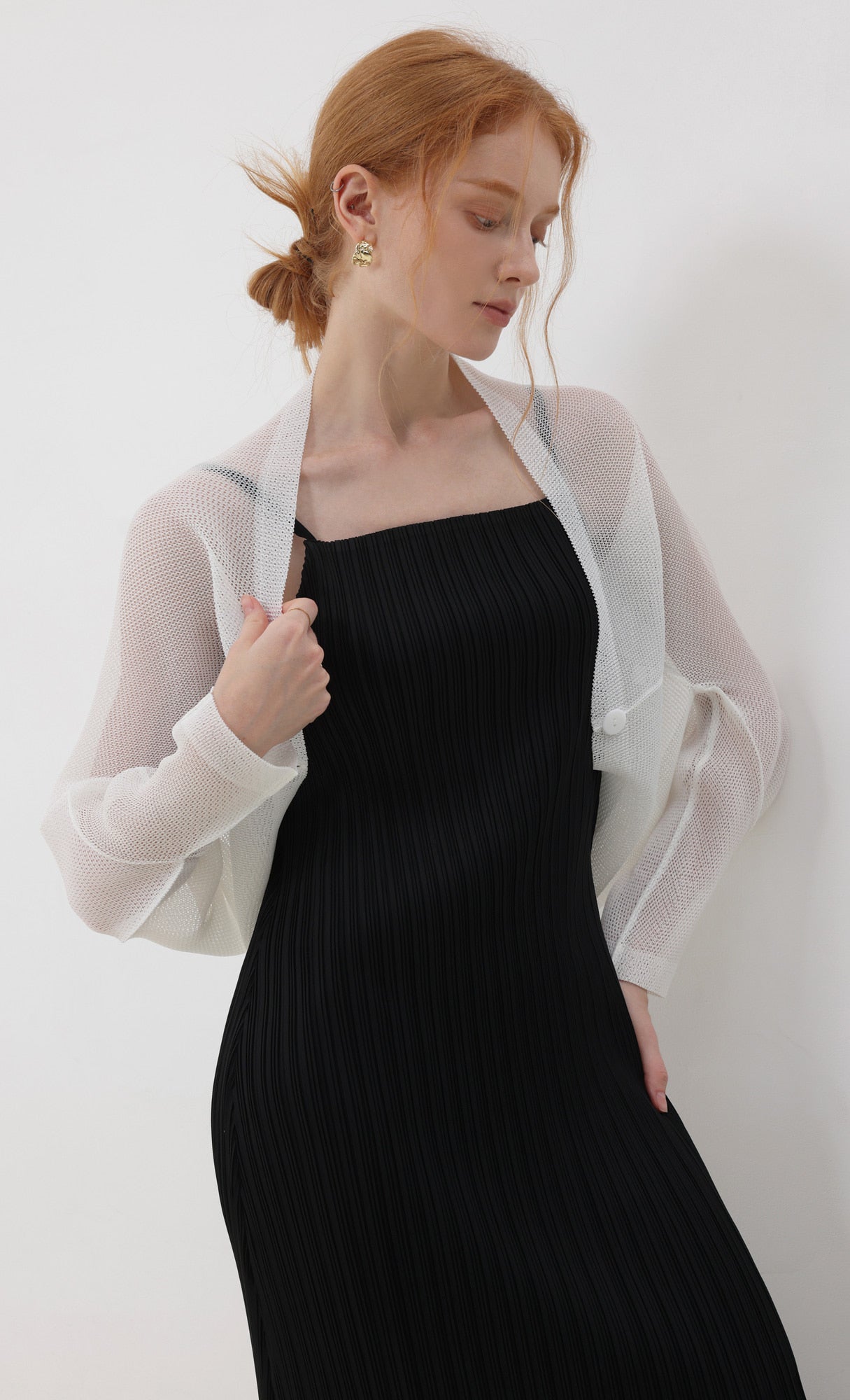 Pleatsmood Lucid Pleats Mesh Cardigan Ivory