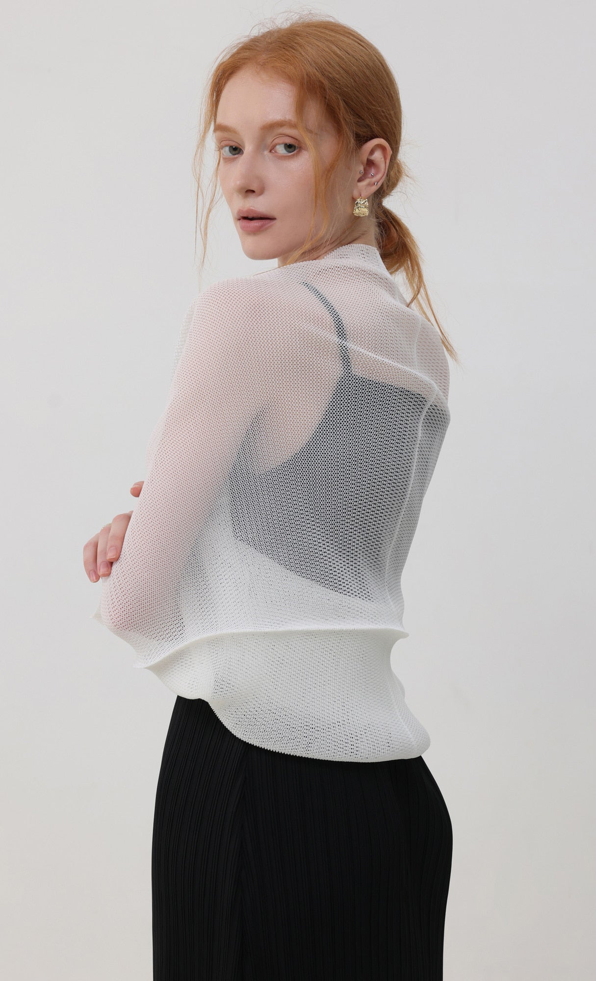 Pleatsmood Lucid Pleats Mesh Cardigan Ivory