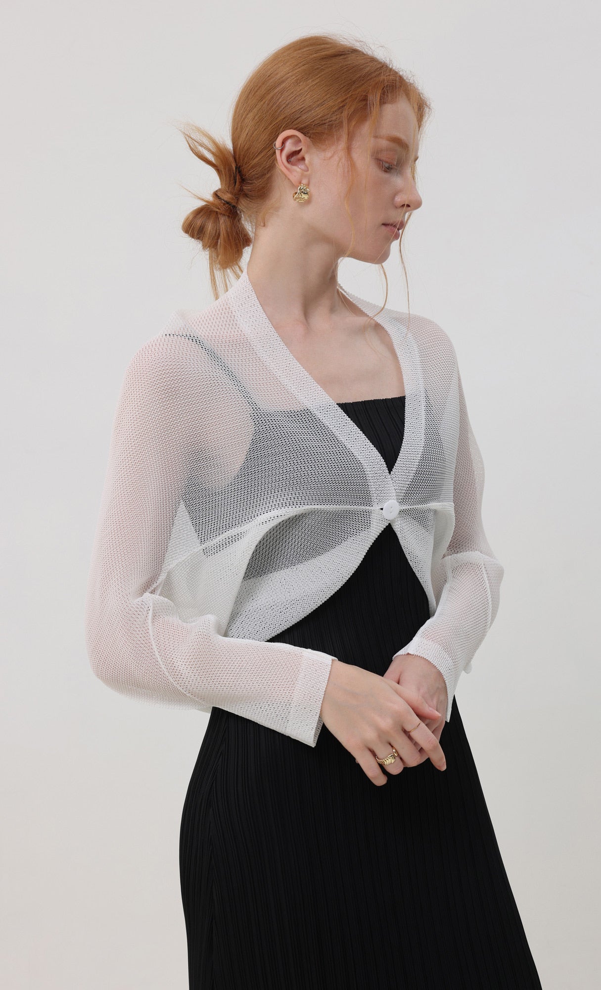 Pleatsmood Lucid Pleats Mesh Cardigan Ivory
