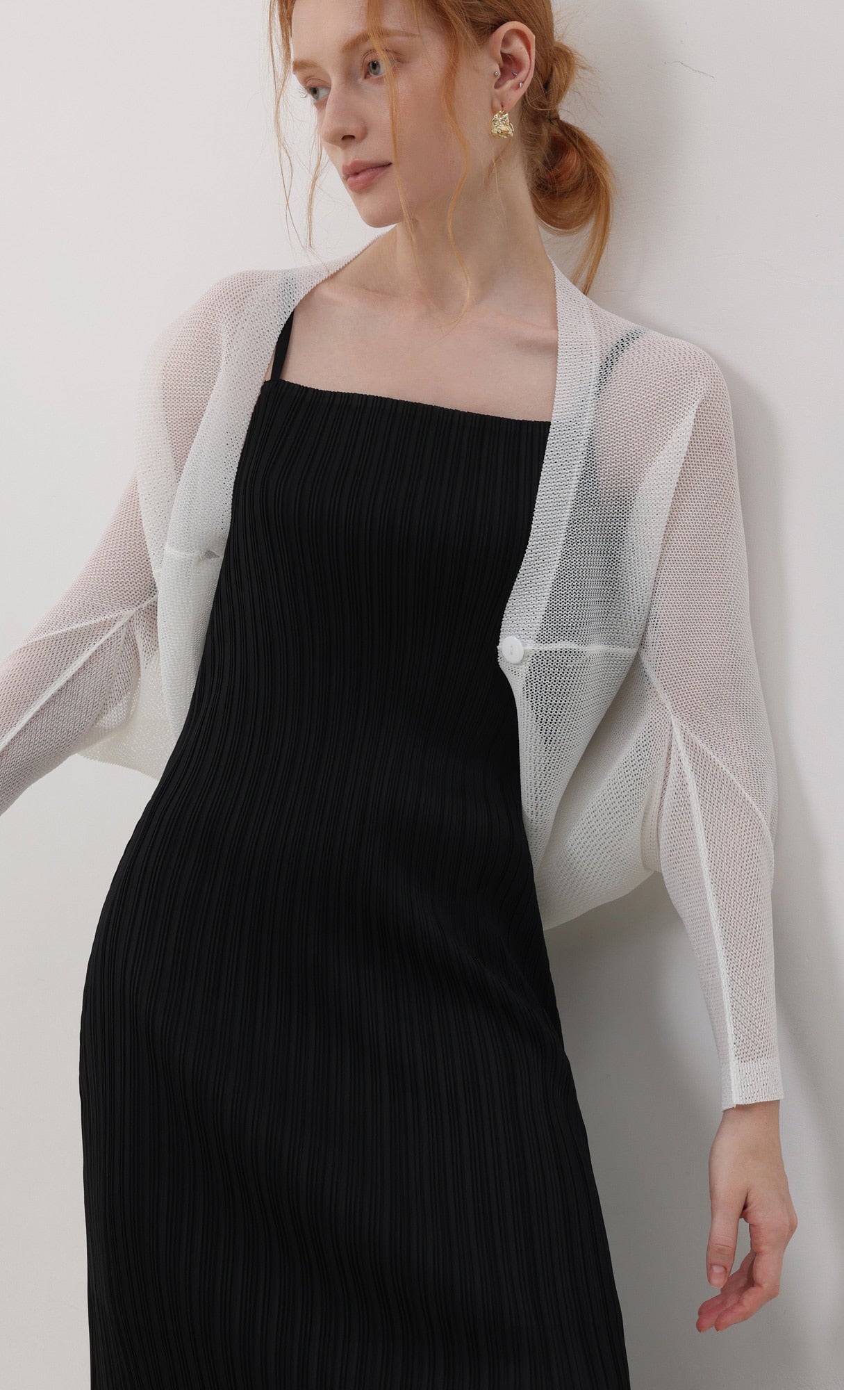 Pleatsmood Lucid Pleats Mesh Cardigan Ivory