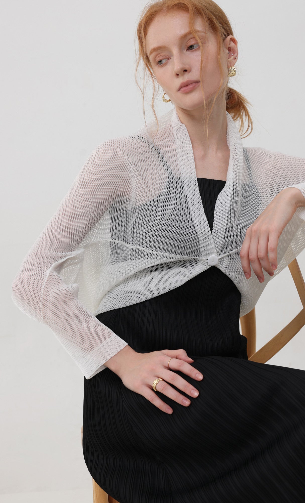 Pleatsmood Lucid Pleats Mesh Cardigan Ivory