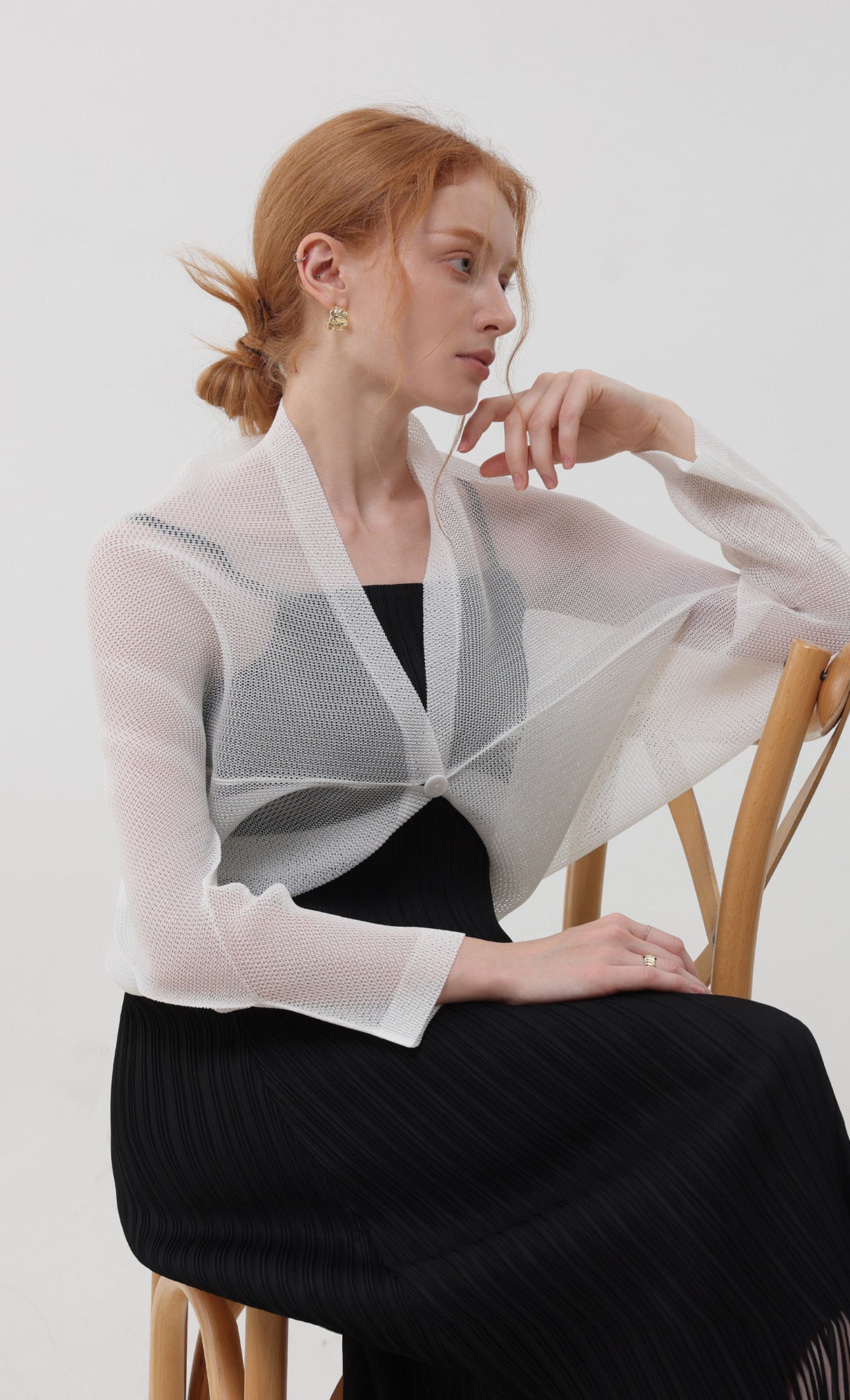 Pleatsmood Lucid Pleats Mesh Cardigan Ivory