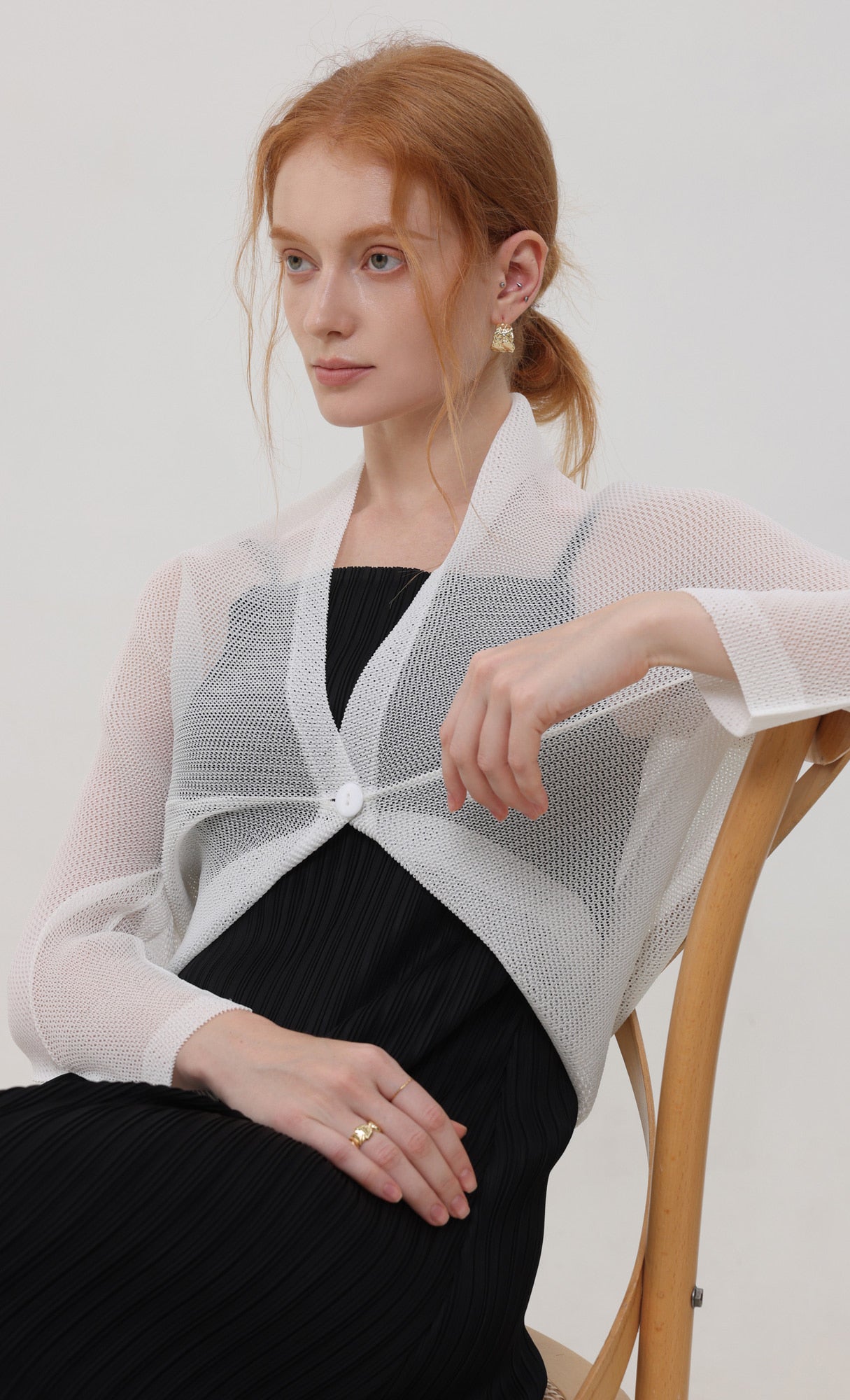 Pleatsmood Lucid Pleats Mesh Cardigan Ivory