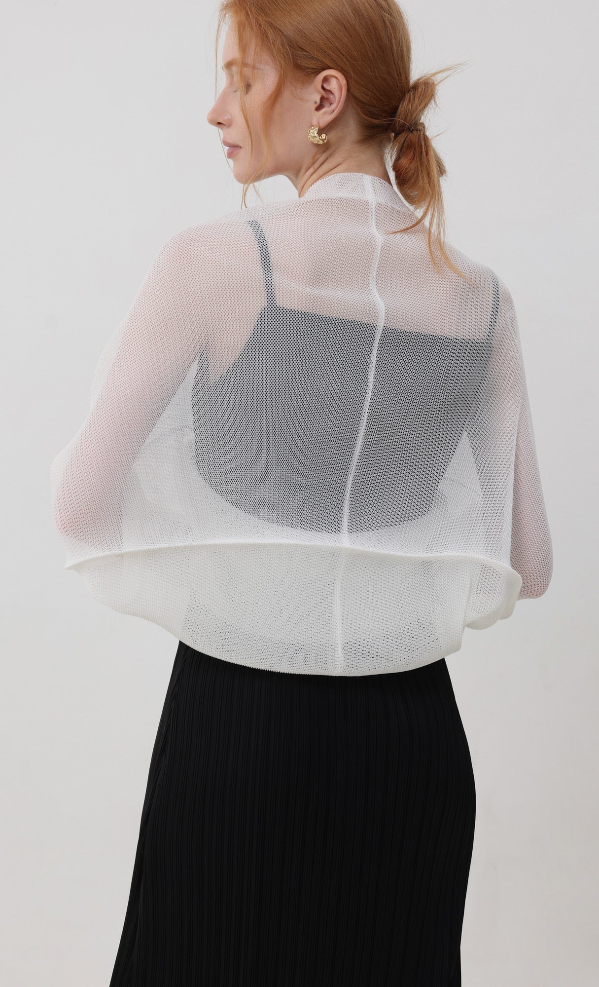 Pleatsmood Lucid Pleats Mesh Cardigan Ivory