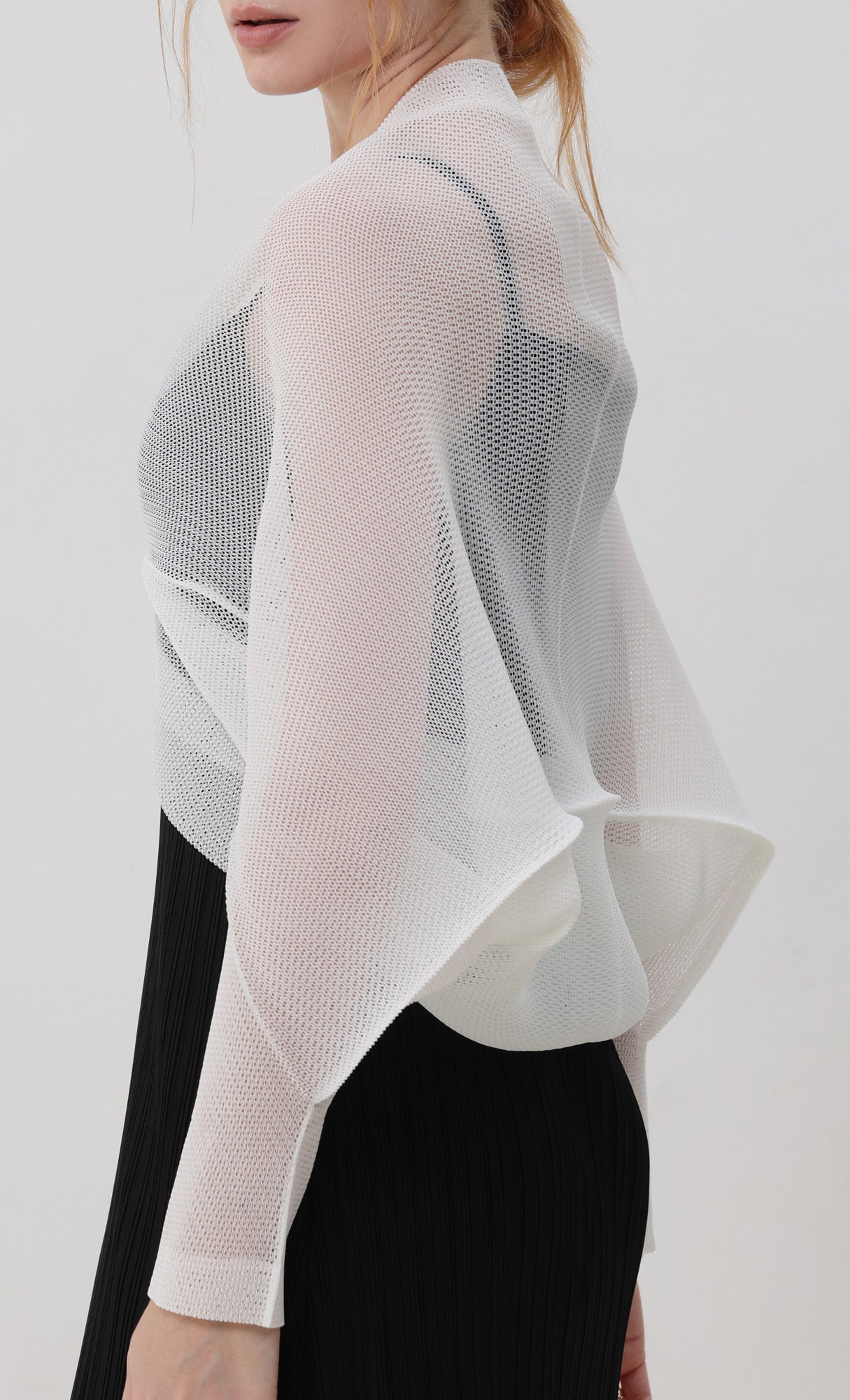 Pleatsmood Lucid Pleats Mesh Cardigan Ivory