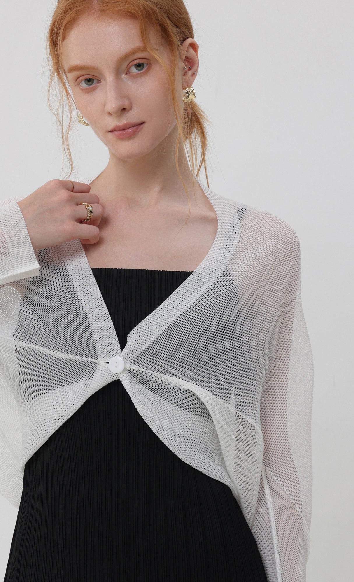 Pleatsmood Lucid Pleats Mesh Cardigan Ivory