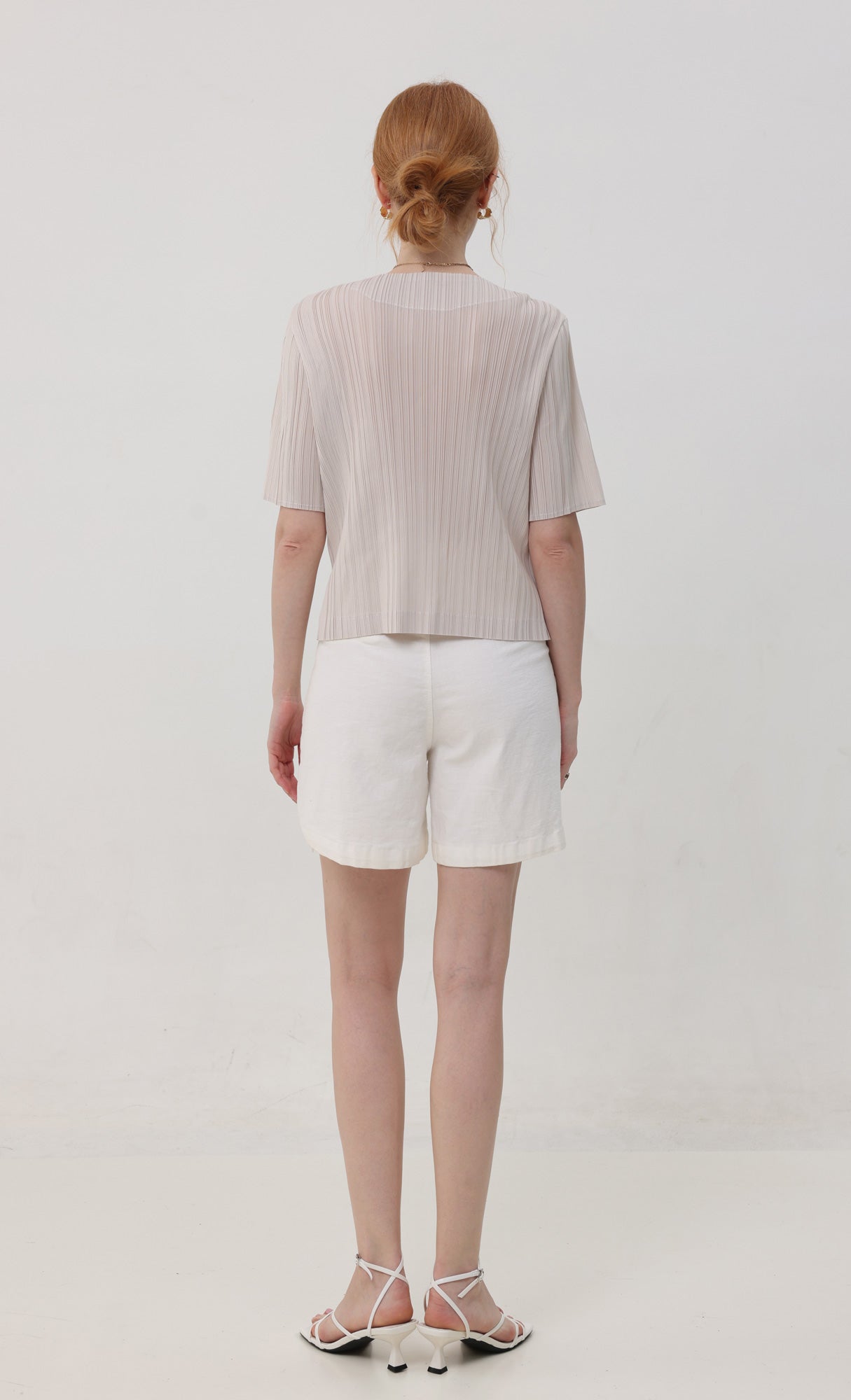 Pleatsmood Button Pleats Short-sleeve Top Lightbeige