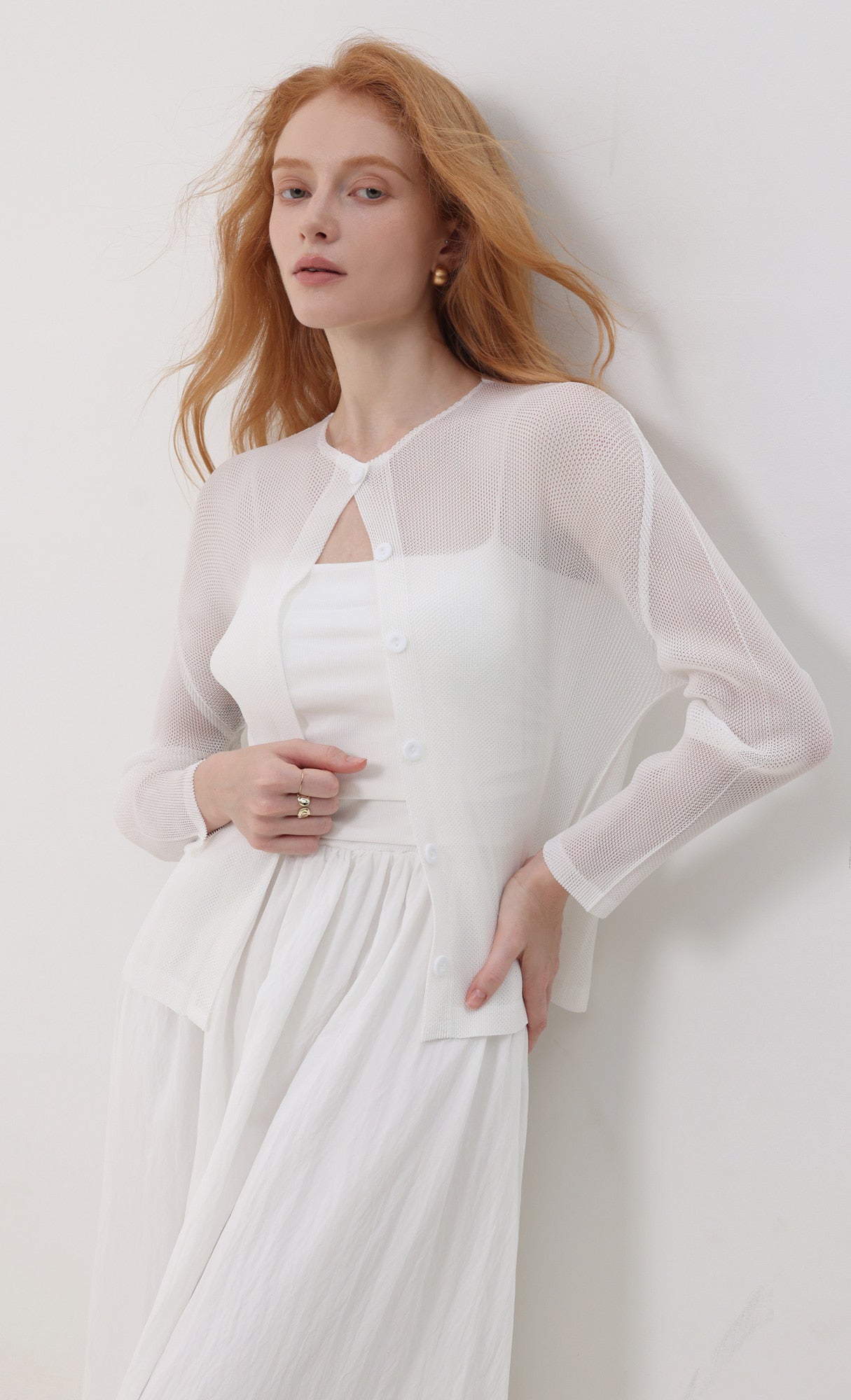Pleatsmood Sheer Pleats Cardigan Ivory
