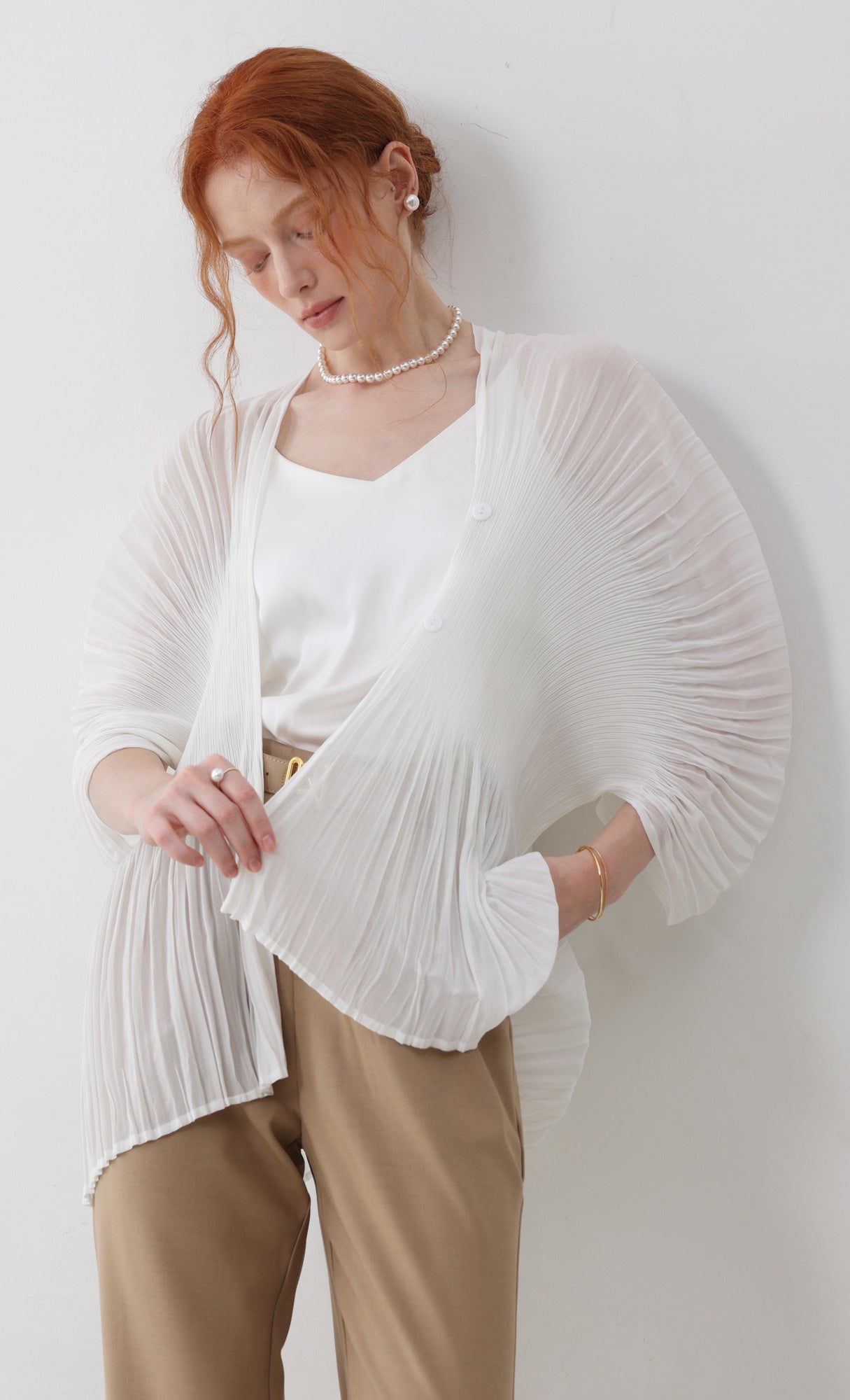 Pleatsmood Aban Pleats Puff Cardigan Ivory