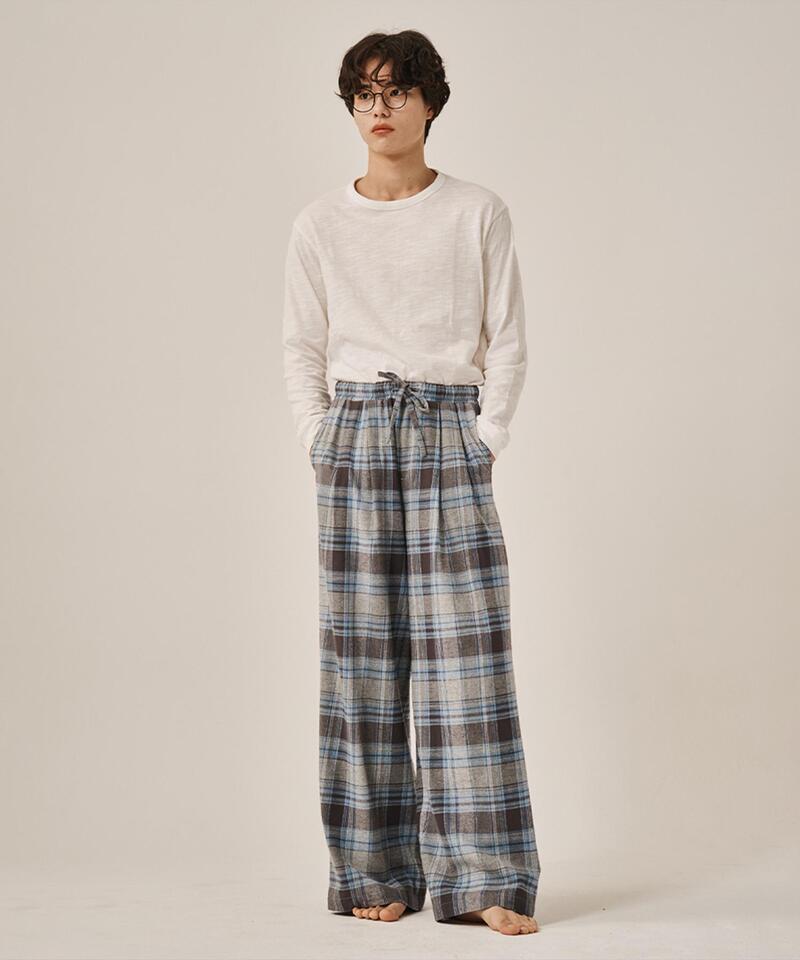 Door to Door Flannel Pebble Blue Check Pants Blue Gray