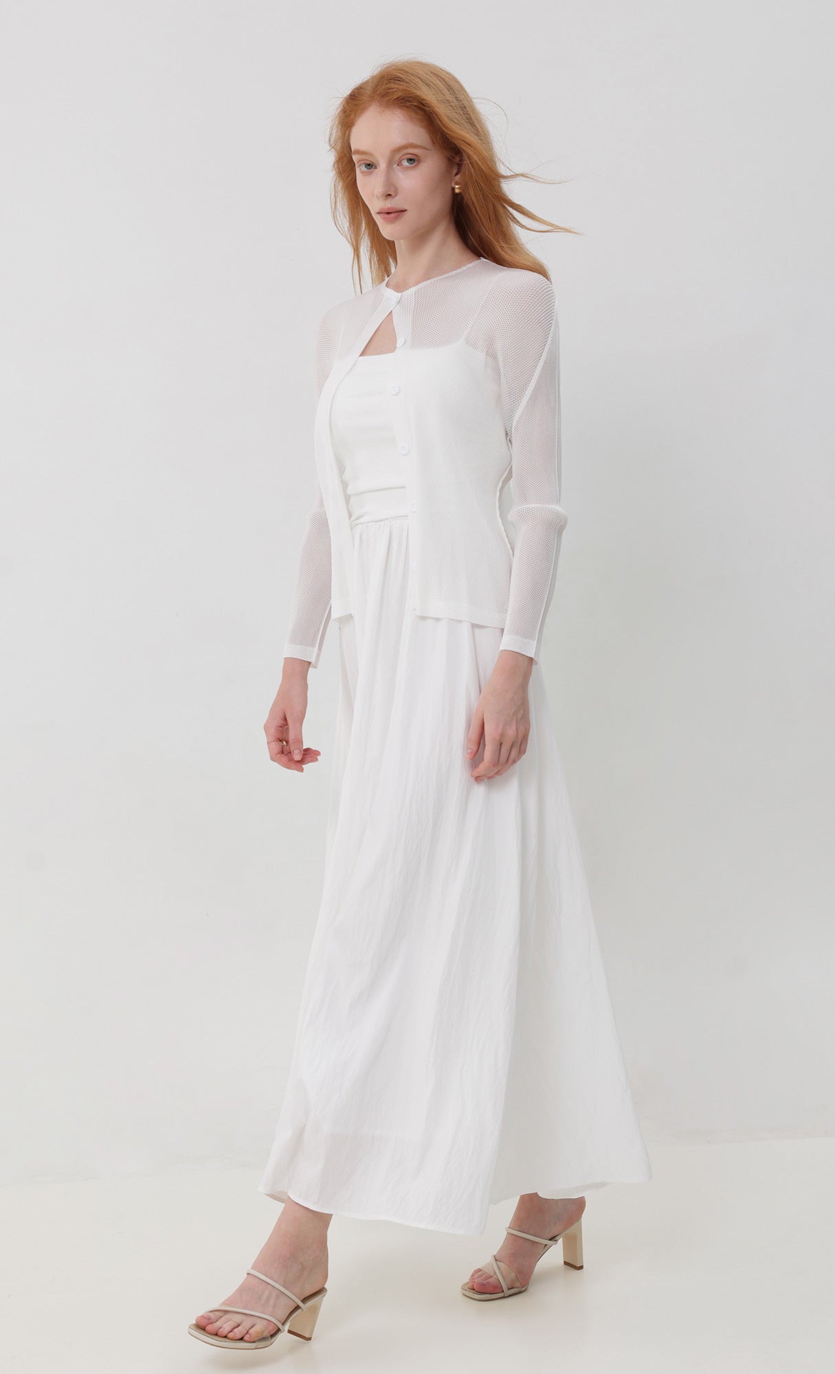 Pleatsmood Sheer Pleats Cardigan Ivory