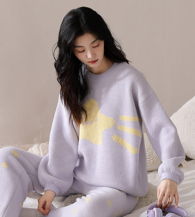 Milky Purple Soft Microfiber Sleepwear Stretchy Comfortable Winter Homewear