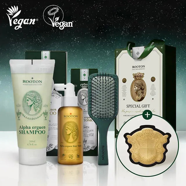 LUTON Women's Scalp Alpha Ergen Vegan Anti-hair Loss Shampoo + Hair Tonic + Brush High-end Gift Set