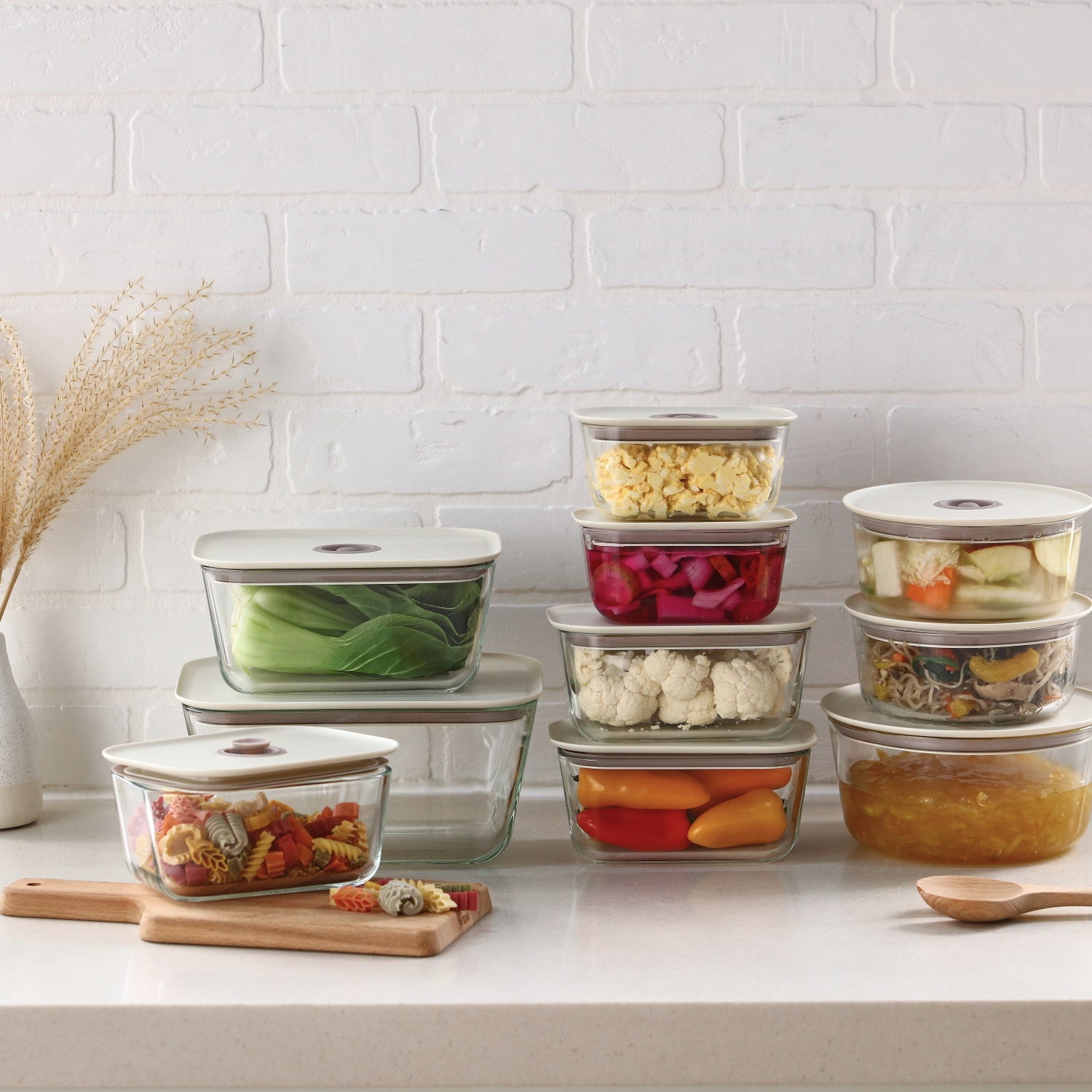 Clik Glass Food Storage, Rectangular, 2 Size, White Lid
