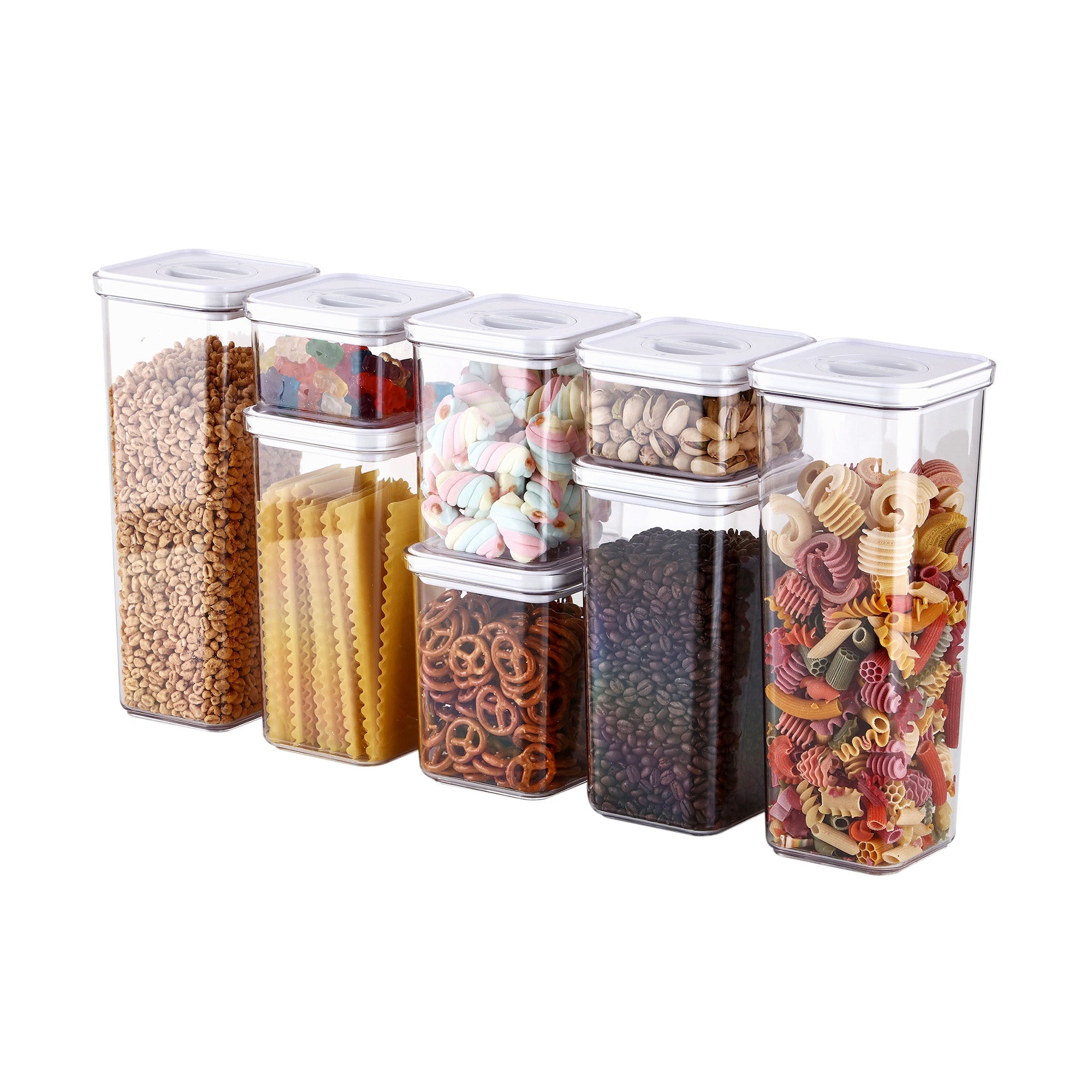 Smart Seal Food Storage, Square, 8PCs Set, Glossy White Lid