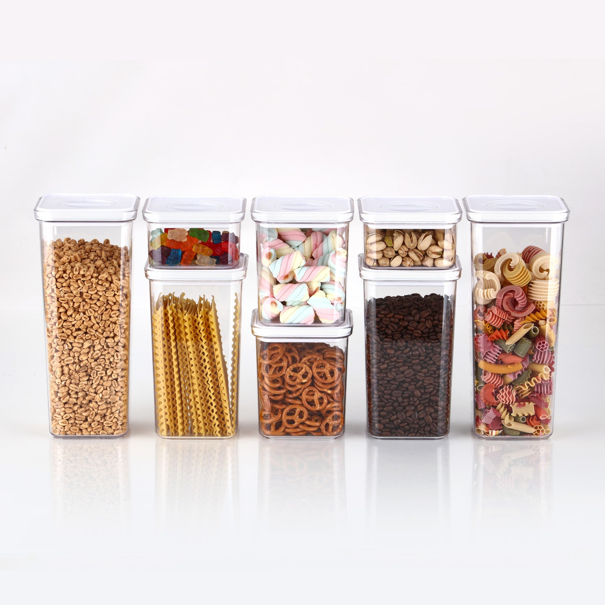 Smart Seal Food Storage, Square, 8PCs Set, Glossy White Lid
